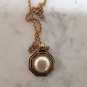 Monet Goldtone  and Faux Pearl  Pendant Necklace